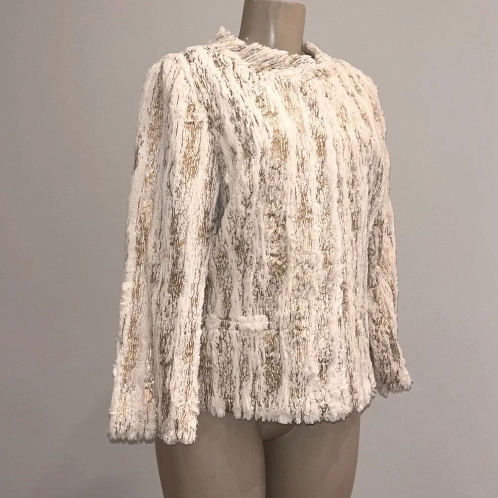 Bigio Collection Vegan Fur Jacket Beige Gold 8 - Picture 12 of 15